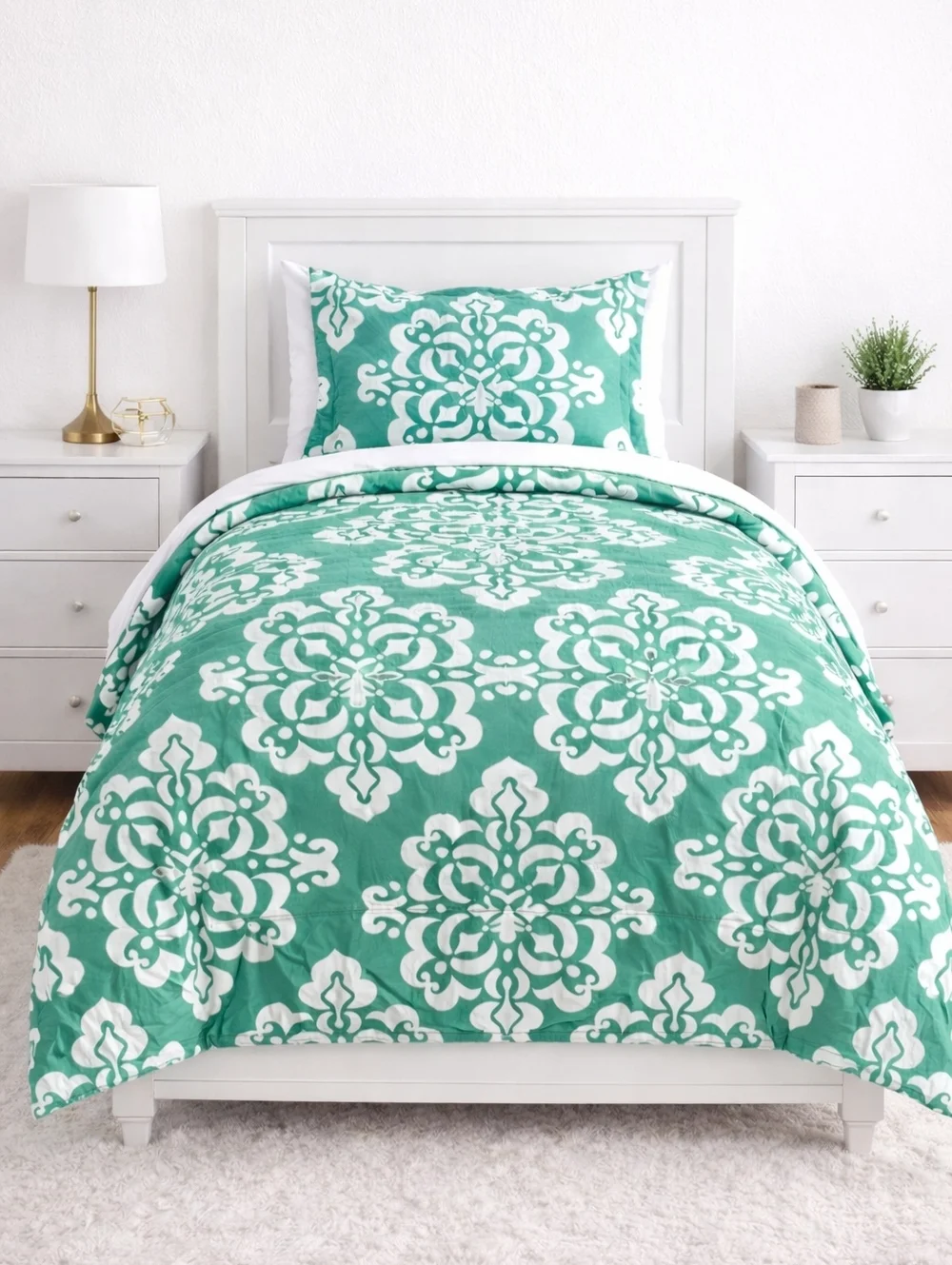 Pottery Barn Teen Ikat Medallion Duvet Cover Twin Green 100% Cotton NWT